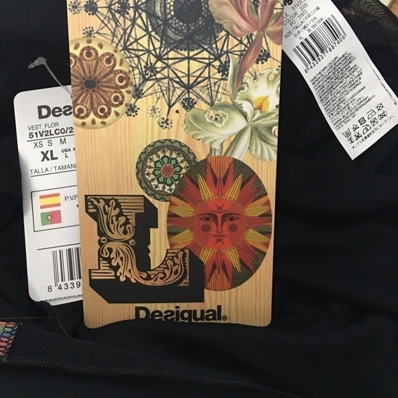 Desigual Dress Floral Tulip Polka-Dot Breezy Lace Tiered Layered Sleeveless - Picture 10 of 13